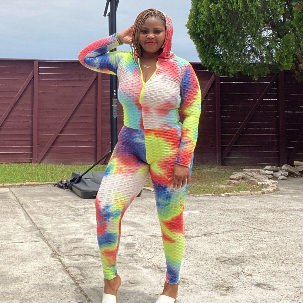Multi- Colored Tie dye Hooded Jumpsuit